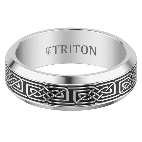 トリトン レディース アクセサリー 指輪 Triton 7MM Tungsten Carbide and Black Geometric Ring Metallic Silver シルバー