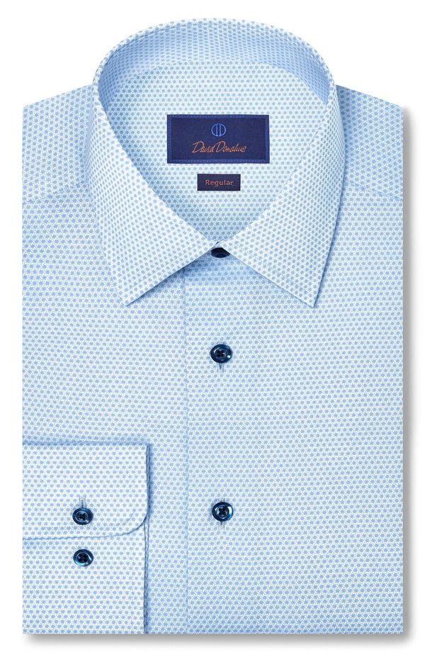 デイビッドドナヒュー メンズ トップス シャツ レギュラーフィット コットン Davidonahue Regular Fit Geometricotton Dresshirt Sky