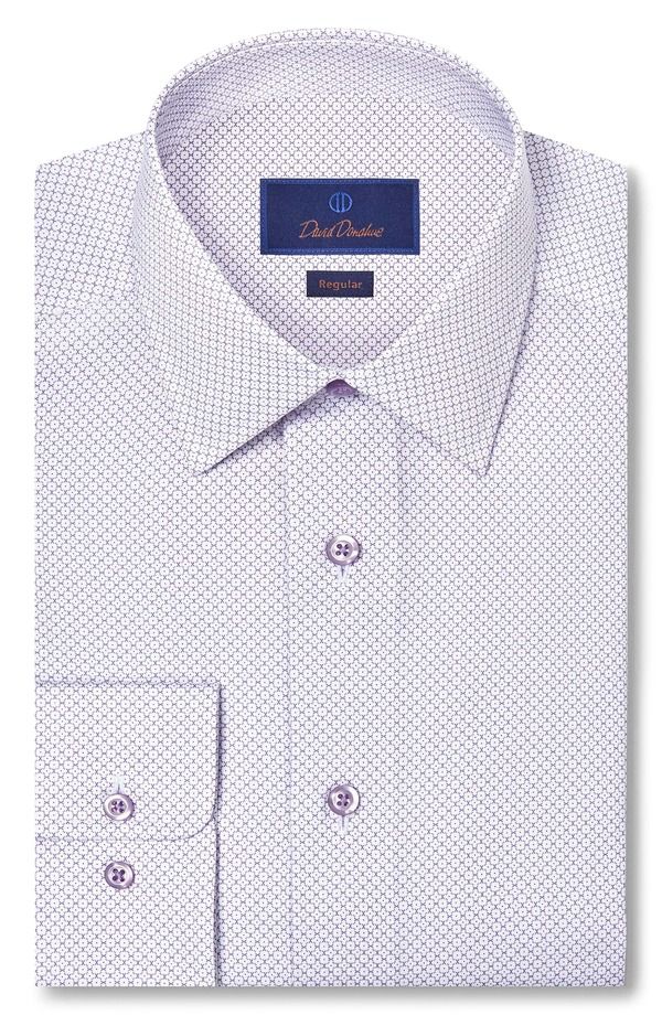 デイビッドドナヒュー メンズ トップス シャツ レギュラーフィット コットン Davidonahue Regular Fit Micro Geometricotton Dresshirt White