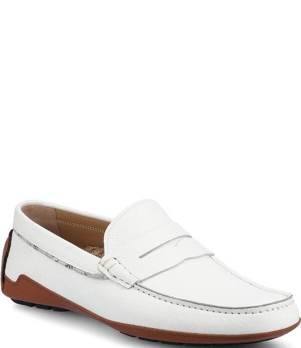 タフト メンズ シューズ スリッポン・ローファー レザー Taft Mens Luke Leather Penny Driver Moc Loafers White ホワイト