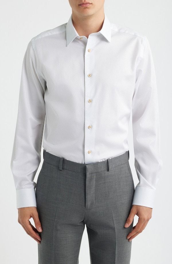デイビッドドナヒュー メンズ トップス シャツ コットン Davidonahue Trim Fit Neat Cotton Twill Dresshirt White Dune ホワイト