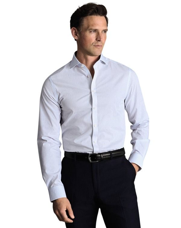 チャールズティリット メンズ トップス シャツ Charles Tyrwhitt NonIron Stretch Poplin Check Shirt Cornflower Blue ブルー