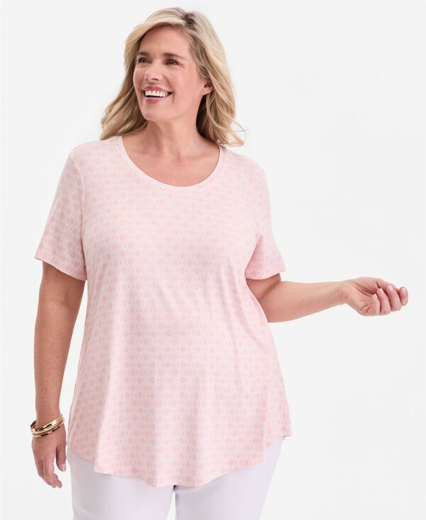 ジェイエムコレクション レディース トップス シャツ プリント JM Collection Womens Printed ScoopNeck Short Sleeve Topale Blush ブラッ
