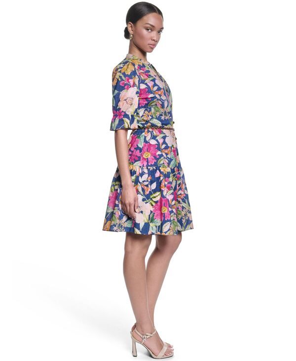 カール ラガーフェルド レディース トップス ワンピース コットン KARLAGERFELD PARIS Womens Belted Colla red Cotton Dress CurrantLig