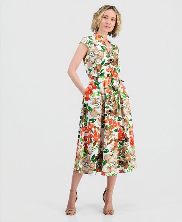 カスパール レディース トップス ワンピース ミディ キャップスリーブ キャップ Kasper Womens CapSleeve Drawstring Midi Dress Vanilla Ice M