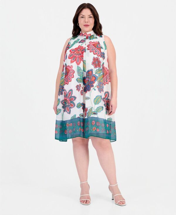 ロビー・ビー レディース トップス ワンピース プリント ノースリーブ Robbie Bee Womens Printed MockNeck Sleevelesshift Dress Ivory Tu