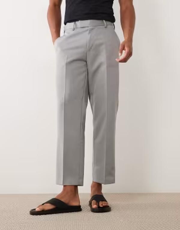 エイソス メンズ ボトムス カジュアルパンツ クロップド ASOS DESIGN smart straight cropped pants in light GRAY グレー