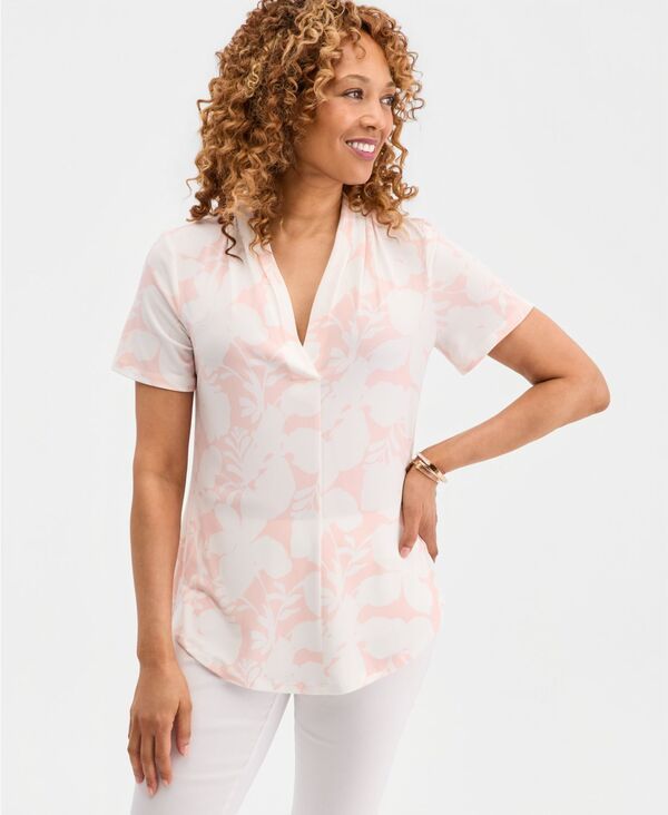 ジェイエムコレクション レディース トップス シャツ Vネック プリント 半袖 ニット JM Collection Womens Printed ShortSleeve VNecknitop New