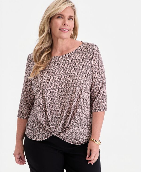 ジェイエムコレクション レディース トップス シャツ プリント JM Collection Womens Printed BoatNeck TwistFrontop Magnolia Bloom