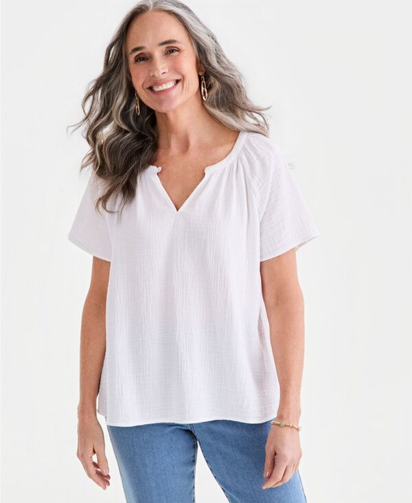 スタイルアンドコー レディース トップス シャツ コットン Style Co Womens Cotton Gauze FlutterSleeve Top Bright White ホワイト