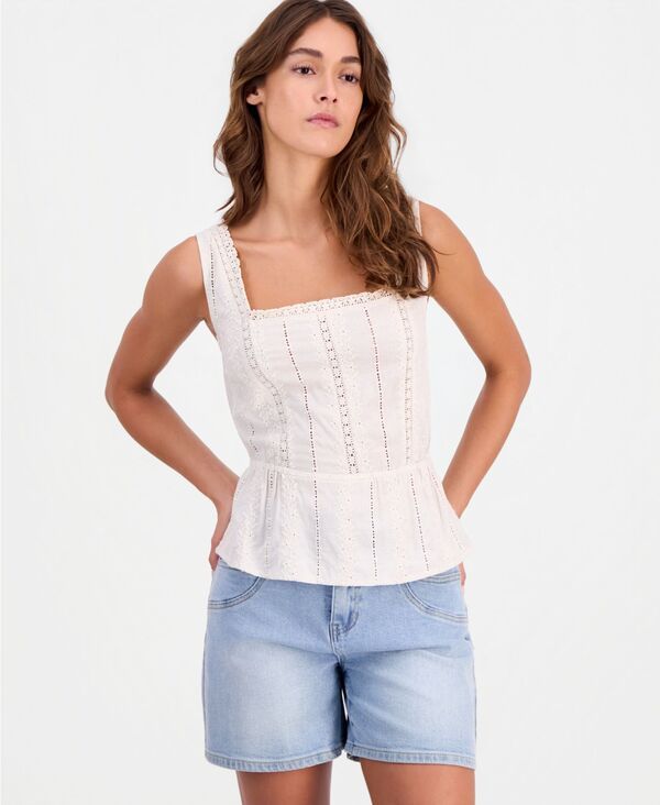 アンドノウディス レディース トップス シャツ 刺繍 リネン And Now This Womens Embroide red Linen PeplumHem Top Tan タン