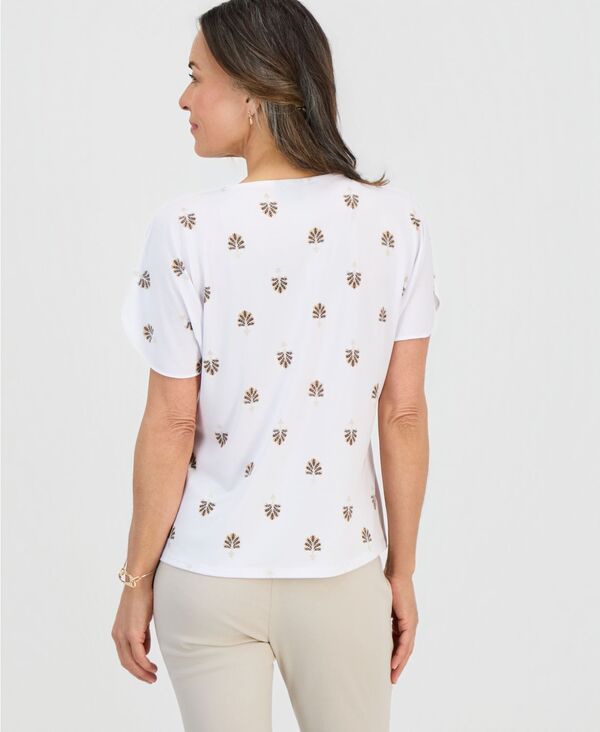 ジェイエムコレクション レディース トップス シャツ プリント ニット JM Collection Womenshort Dolman Sleeve Printed Keyhole Knitop Br
