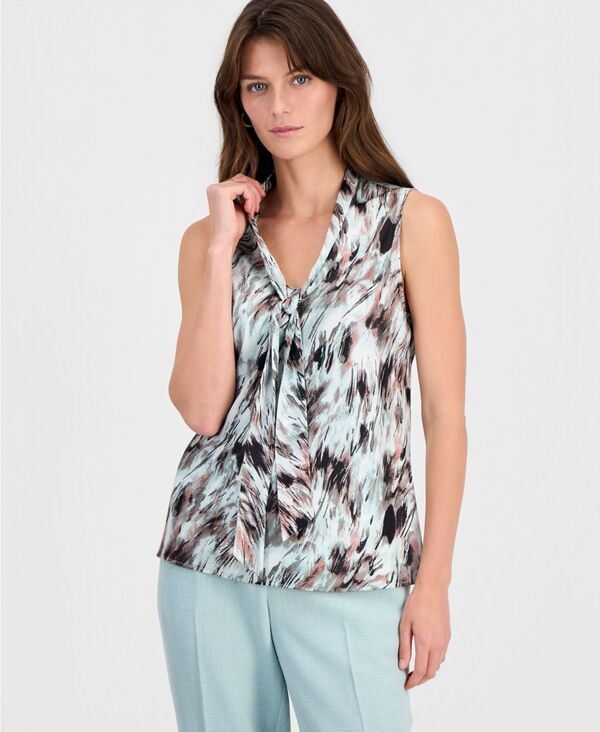 カスパール レディース トップス シャツ ノースリーブ Kasper Womensleeveless TieFrontop Sea Glass Multi マルチカラー
