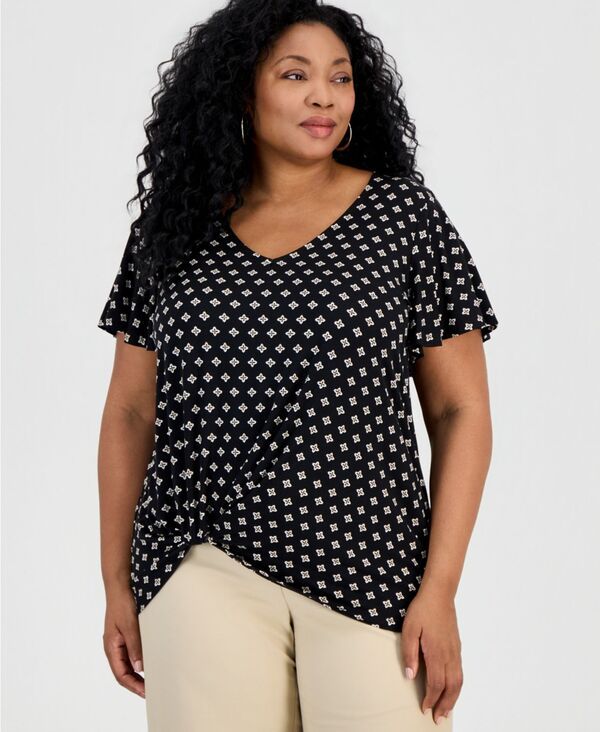 ジェイエムコレクション レディース トップス シャツ Vネック プリント JM Collection Womens Printed Short Sleeve VNeck TwistFrontop De 8,626円