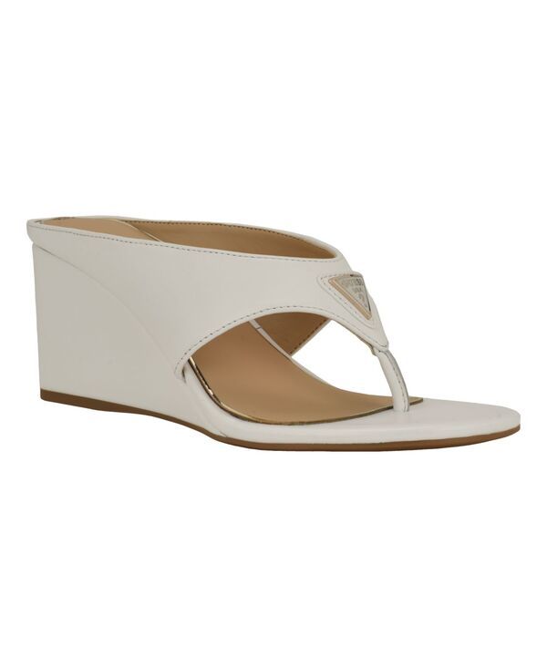 ゲス レディース シューズ サンダル GUESS Womens Marchon Thong Wedge Sandals White Leather ホワイト