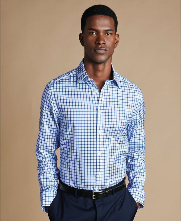 チャールズティリット メンズ トップス シャツ コットン Charles Tyrwhitt Menspread Collar Cotton Dresshirt Blue Check ブルー 27,600円