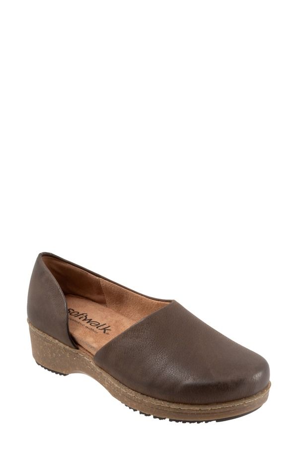 ソフトウォーク レディース シューズ サンダル SoftWalk Addie Half dOrsay Clog Women DARK BROWNUBUCK ブラウン