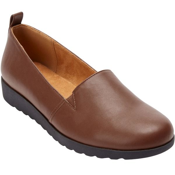 コンフォートビュー レディース シューズ パンプス レザー Comfortview The June LeatherLike Slip On Flat Women COGNAC