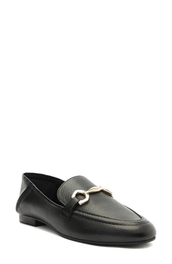 アレッツォ レディース シューズ スリッポン・ローファー Arezzo Emma Loafer Women BLACK LEATHER ブラック