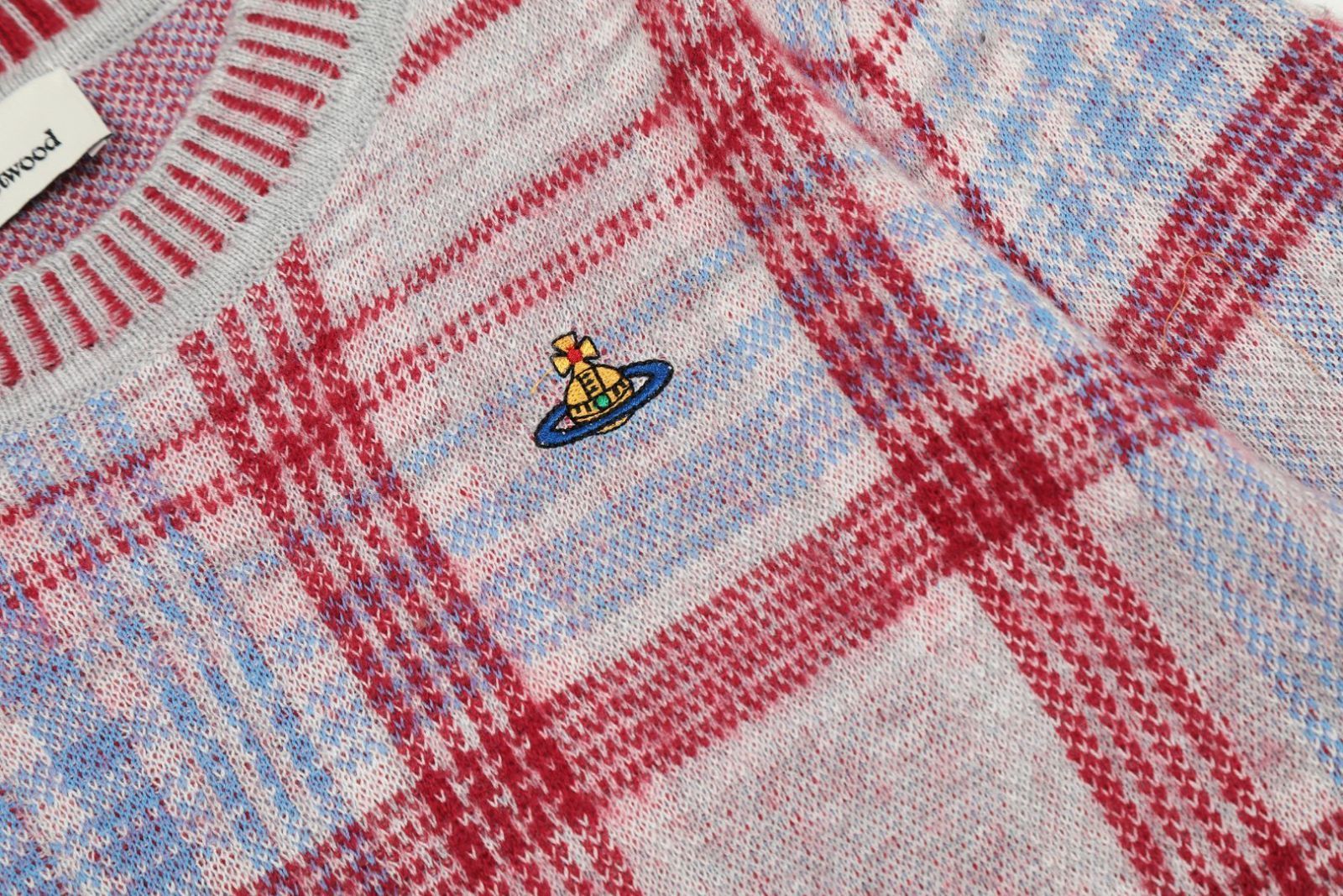 【本日限定特価】Vivienne Westwood レディース ニットセーター 土星ロゴ ハート? チェック編み ウール混紡 S-L [本日特価|新品未使用品]