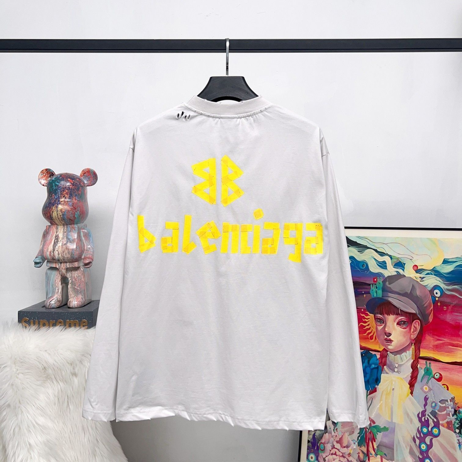 【本日限定特価】BALENCIAGA メンズ＆レディース ロングスリーブ Tシャツ テーププリント ウォッシュ加工 6色展開 XS-L [本日特価|新品未使用品]