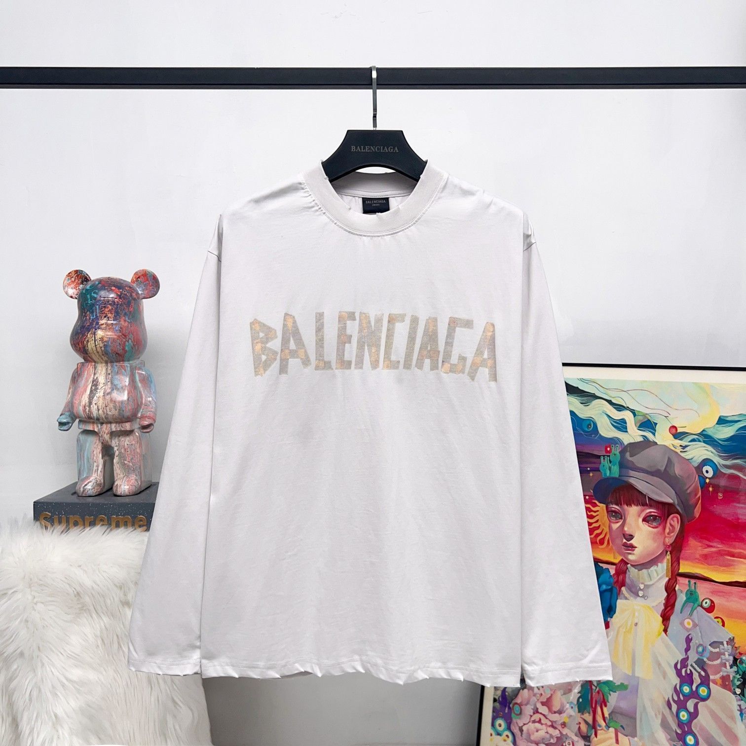 【本日限定特価】BALENCIAGA メンズ＆レディース ロングスリーブ Tシャツ テーププリント ウォッシュ加工 6色展開 XS-L [本日特価|新品未使用品]