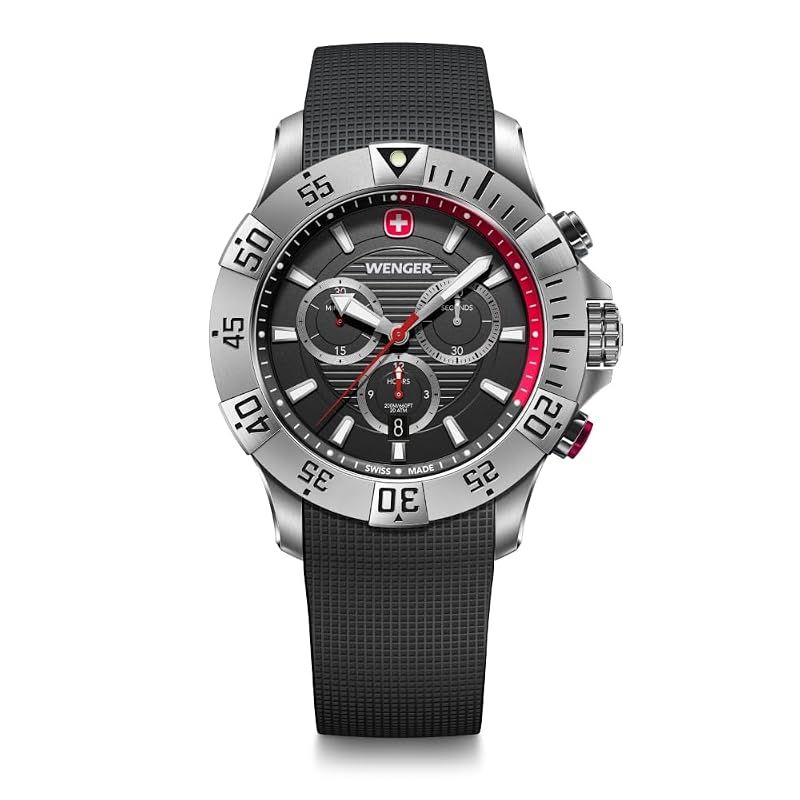 WENGER(ウェンガー) 腕時計 SEAFORCE CHRONO (シーフォース クロノ) クォーツ アナログ メンズ ステンレススチールケース(316L) ブラックダイヤル ブラックシリコンストラップ 200m防水 3年保証 黒 [国内正規品] 01.06 60,387円