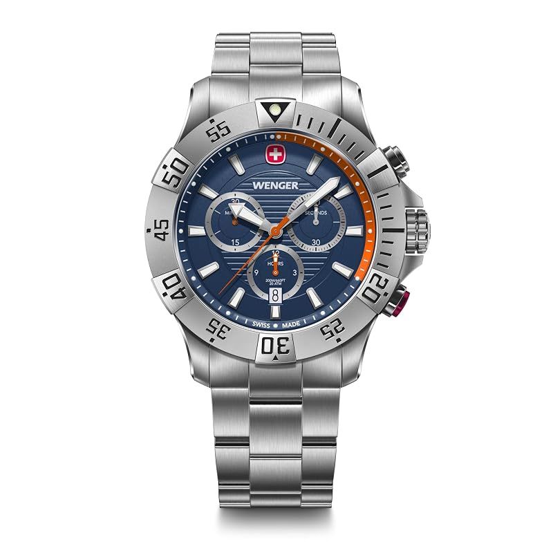 WENGER(ウェンガー) 腕時計 SEAFORCE CHRONO (シーフォース クロノ) クォーツ アナログ メンズ ステンレススチールケース(316L) ブルーダイヤル ステンレススチールブレスレット 200m防水 3年保証 ギフト 青 [国内正規品]