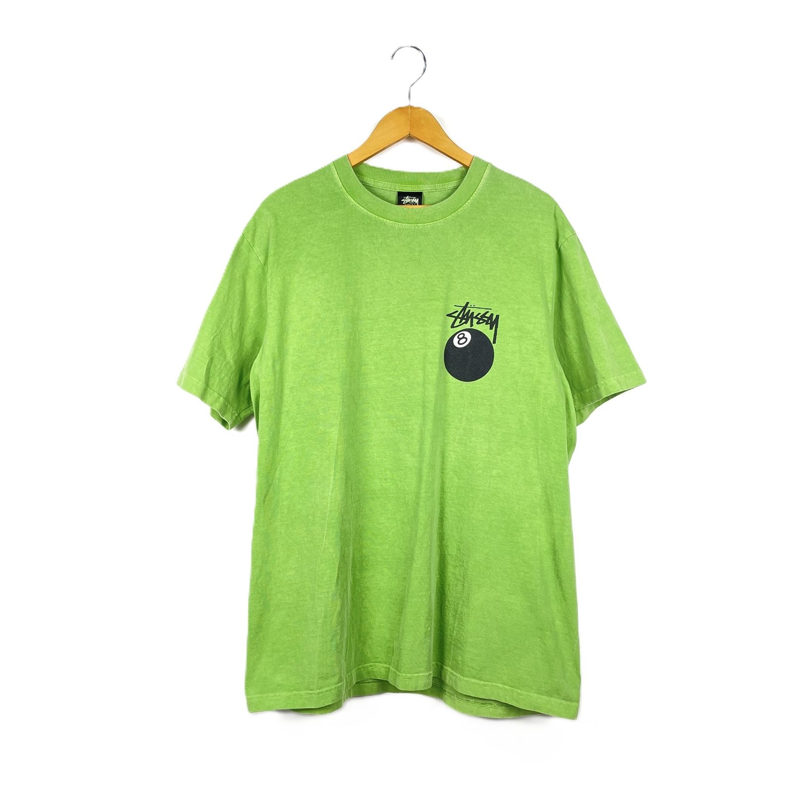 USA製　黒タグ復刻　STUSSY　ステューシー　8ボール　ロゴ　バックプリント　Tシャツ　Lサイズ　グリーン