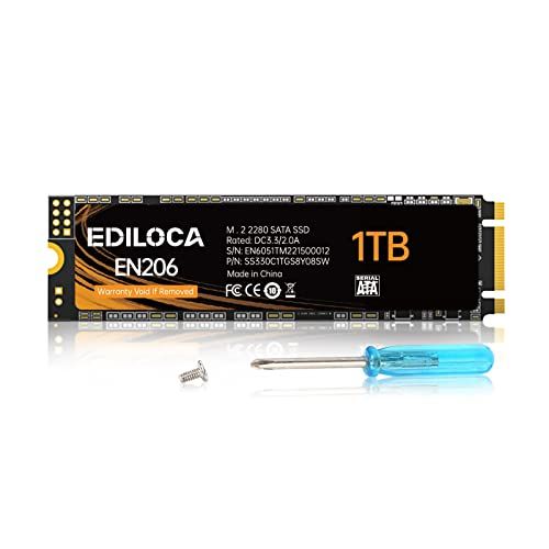 EDILOCA EN206 SSD 1TB M.2 2280 3D TLC NANDフラッシュ搭載 SATA III 6Gbps エラー訂正機能 低消費電力 耐衝撃 内蔵型SSD 3年保証 (1TB) nvmeはサポートしないyu