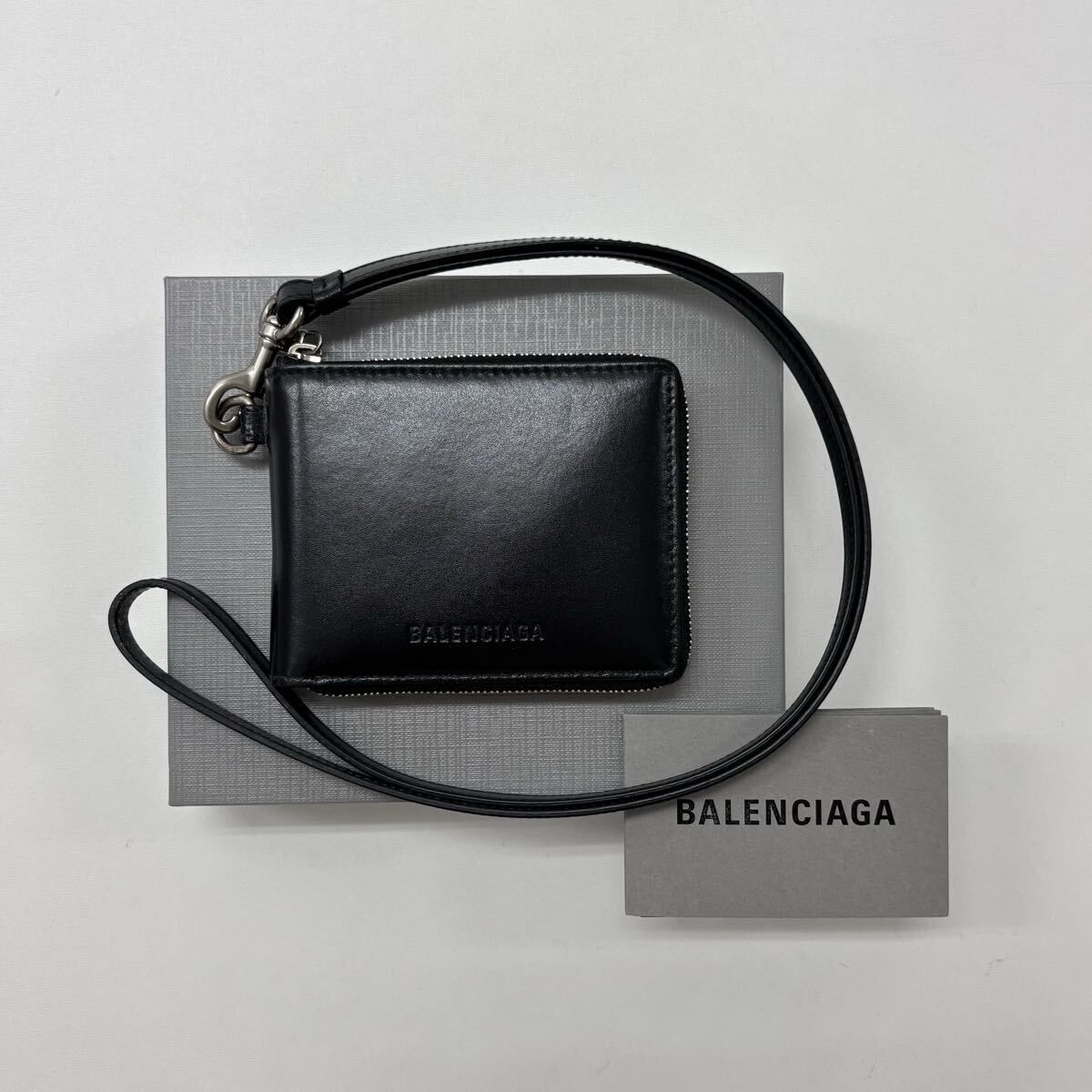 BALENCIAGA バレンシアガ 2つ折り 財布 サイフ ウォレット ストラップ ブラック 系 807-0180