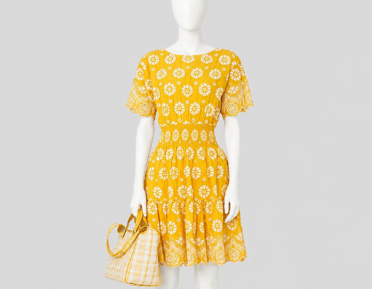 トリーバーチ TORY BURCH 刺繍 エンブロイダリー スモーク ギャザー ワンピース