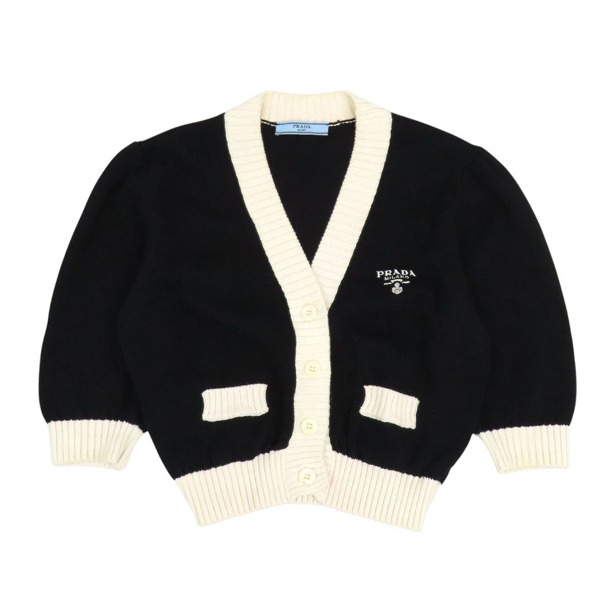 プラダ クロップド コットン カーディガン P25I04 レディース ブラック ホワイト PRADA【中古】 【アパレル・小物】