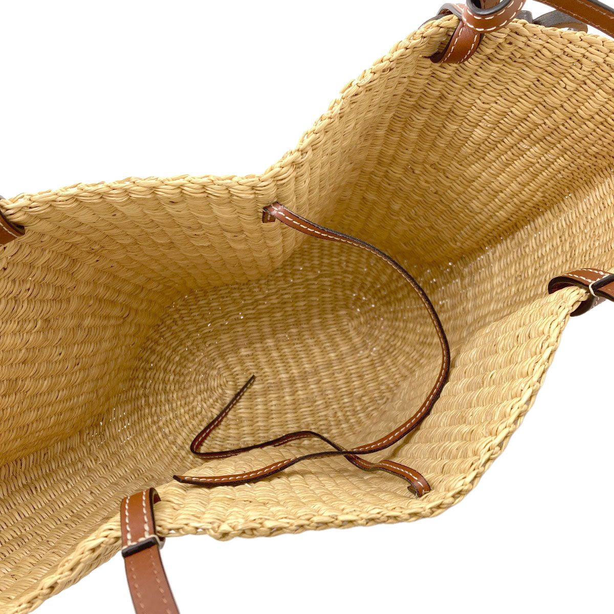 ロエベ　LOEWE ストロー素材 シェルバスケットバッグ LOEWE ロエベ シェル バスケットバッグ トートバッグ ストロー レザー