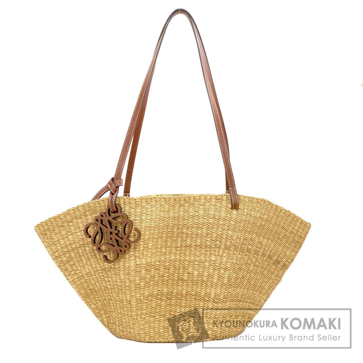 ロエベ　LOEWE ストロー素材 シェルバスケットバッグ LOEWE ロエベ シェル バスケットバッグ トートバッグ ストロー レザー
