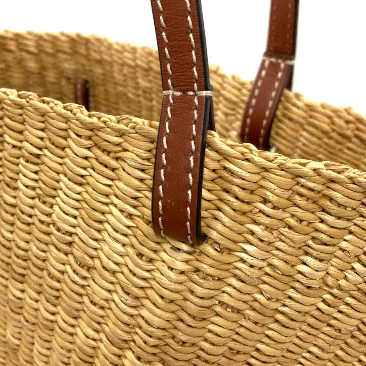 LOEWE ロエベ シェル バスケットバッグ トートバッグ ストロー レザー