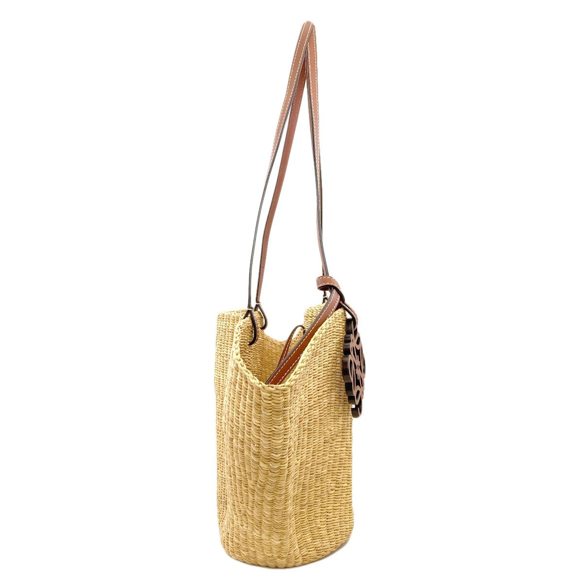 ロエベ　LOEWE ストロー素材 シェルバスケットバッグ LOEWE ロエベ シェル バスケットバッグ トートバッグ ストロー レザー