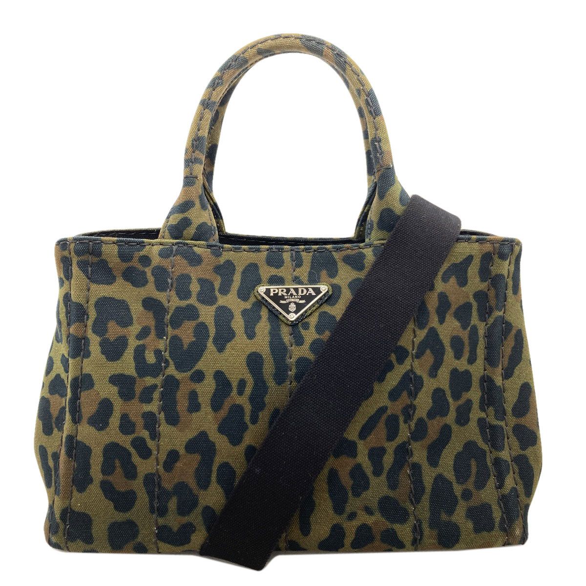 PRADA プラダ カナパミニ レオパード柄 2WAY ハンドバッグ キャンバス