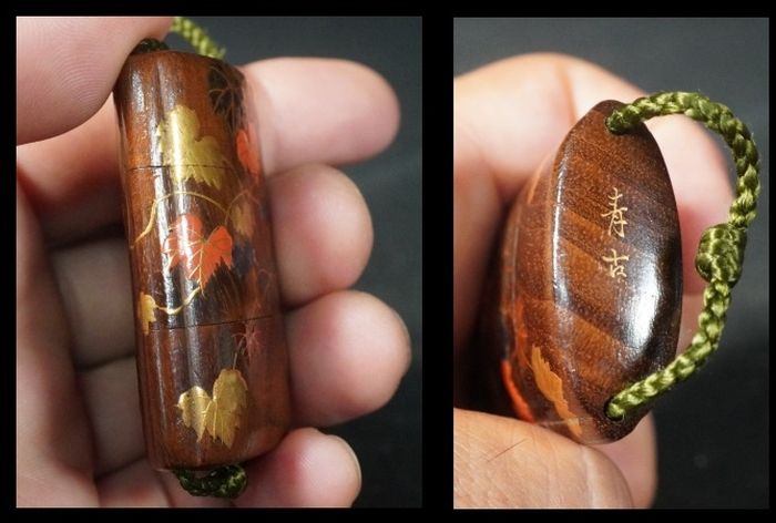 姫印籠 珊瑚 饅頭根付 和装小物 提げ物 蒔絵 木製 古美術 明治工芸 在