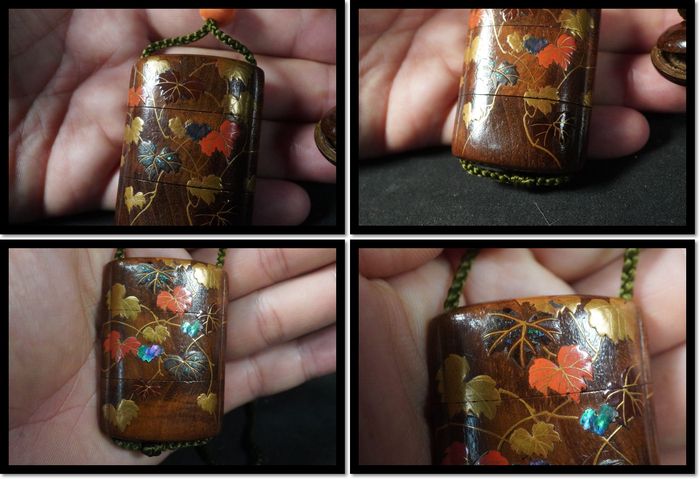 姫印籠 珊瑚 饅頭根付 和装小物 提げ物 蒔絵 木製 古美術 明治工芸 在