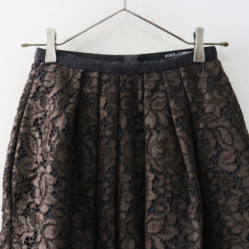 ドルガバ　ドルチェアンドガッバーナ　スカート　レース　プリーツ　花柄　ロゴ JPタグ DOLCE&GABBANA ドルチェ＆ガッバーナ フラワーレース ウール