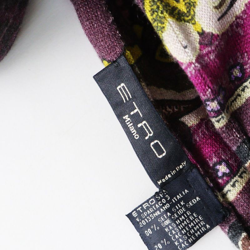 極美品✨ETRO カシミヤ×シルク生地 総柄マフラー ストール リバーシブル 美品 エトロ ETRO ペイズリーフラワープリント シルクカシミヤ ニット