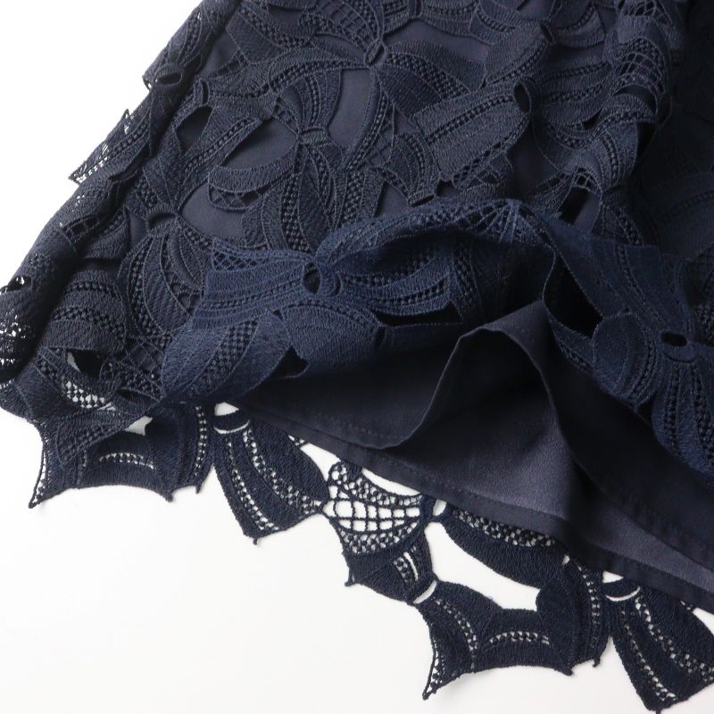 ローズティアラ　新品　46 ネイビー　フリル　カットソー 美品 大きいサイズ ローズティアラ Rose Tiara 刺繍 リボンレース プル