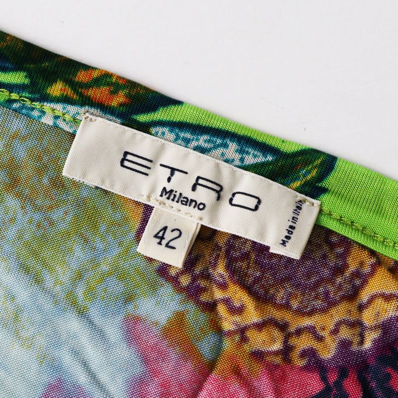 VINTAGE エトロ ETRO フラワープリント パワーネット Vネックラグラン