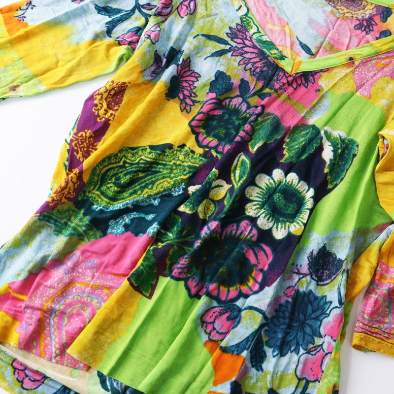 VINTAGE エトロ ETRO フラワープリント パワーネット Vネックラグラン