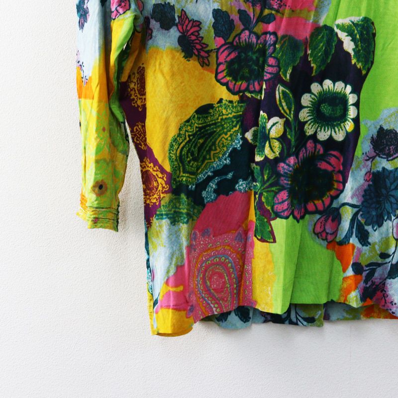 VINTAGE エトロ ETRO フラワープリント パワーネット Vネックラグラン