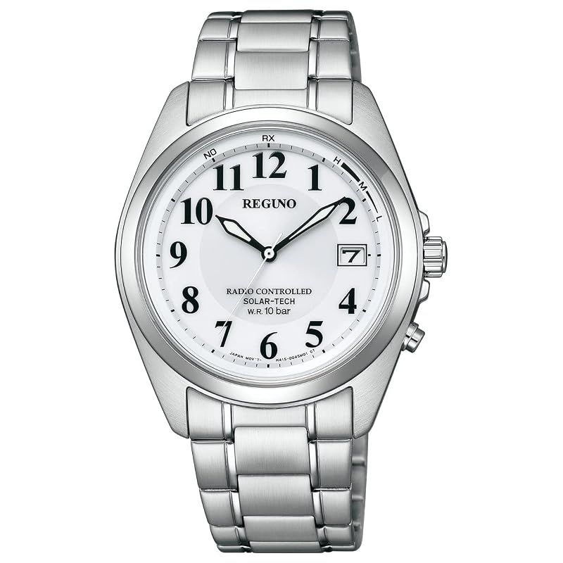 [CITIZEN] 腕時計 REGUNO KS3-115-11 (電波ソーラー/防水/シンプル) ソーラーテック 電波 ビジネス アラビア数字 秒針 日付 シルバー ホワイト 銀 シチズン
