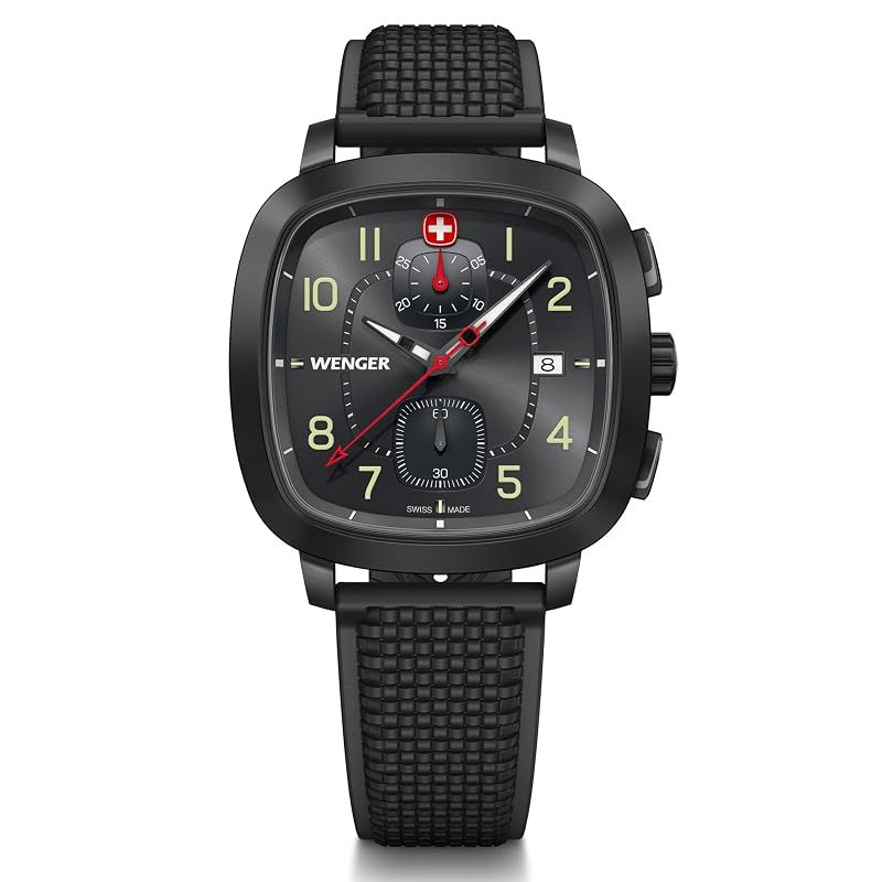 WENGER(ウェンガー) VINTAGE SPORT CHRONO 腕時計 メンズ クロノグラフ ステンレススチールケース(316L) グレーダイヤル ブラックシリコンストラップ クオーツ 50m防水 ギフト アナログ【国内正規品】01.1933.114