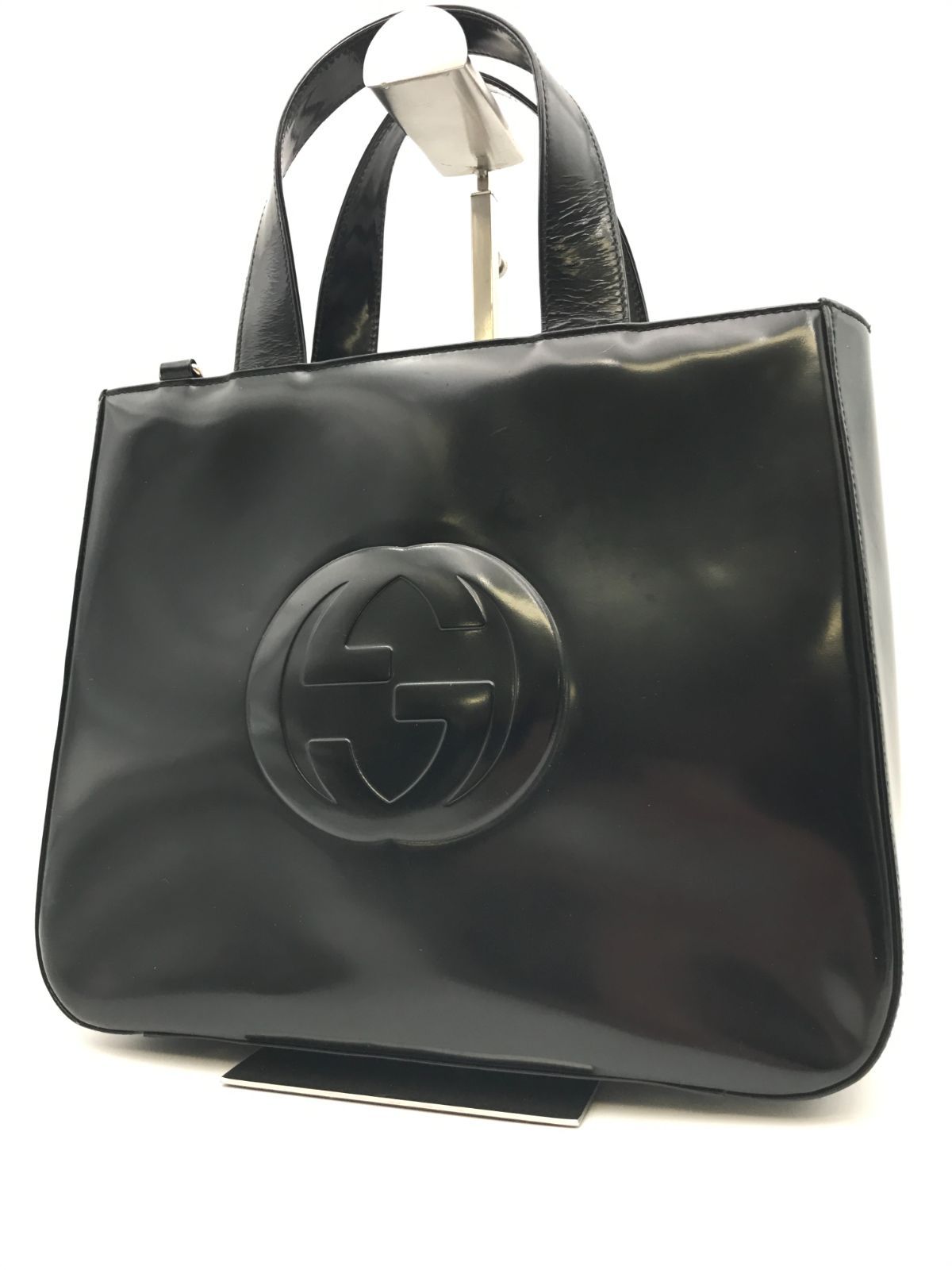 GUCCI グッチ ハンドバッグ インターロッキングG パテント ブラック