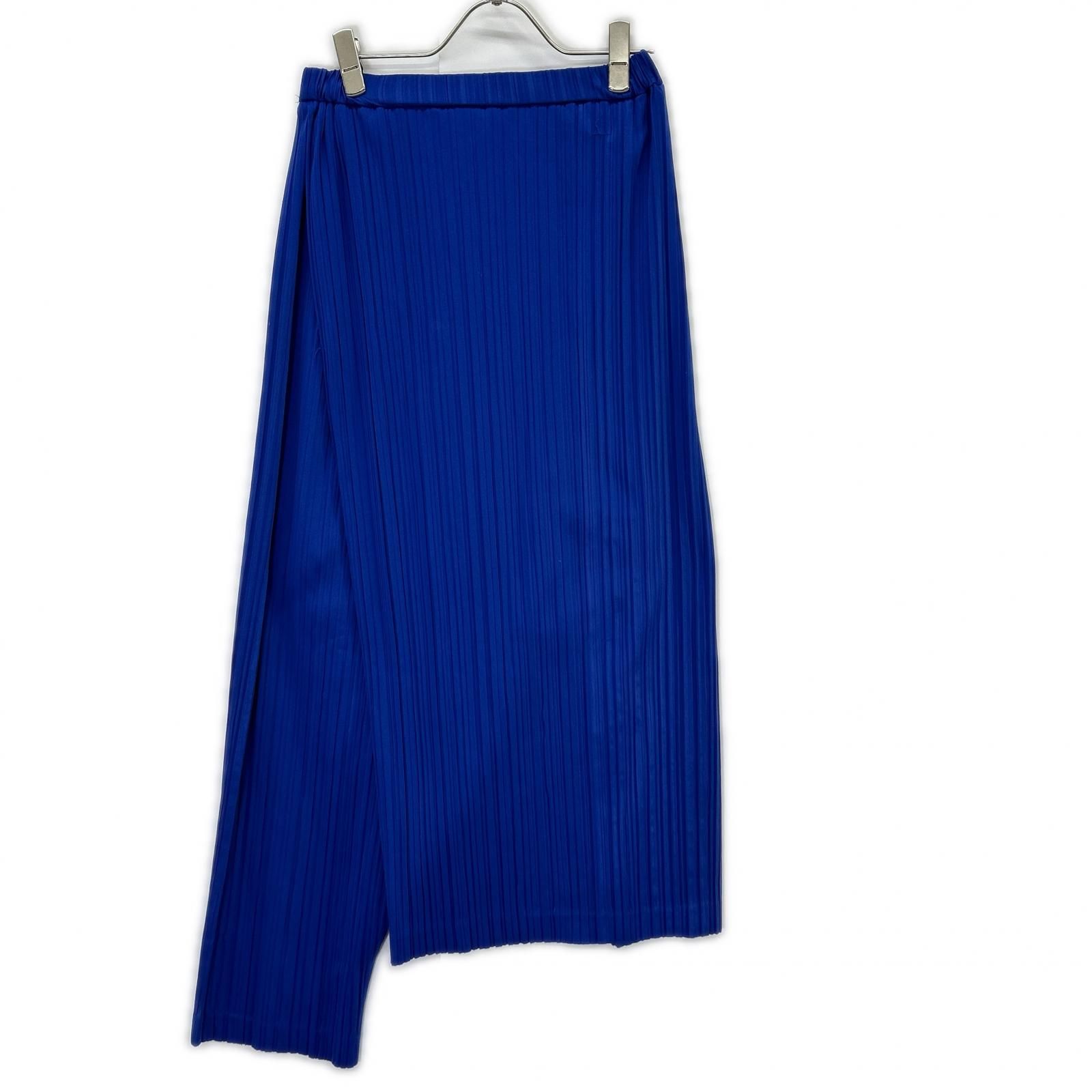 美品✨ イッセイミヤケ ミニスカート プリーツ 青 アシンメトリー 変形 M ISSEY MIYAKE イッセイミヤケ JY54259 ブルー 80s 筆タグ プリーツ